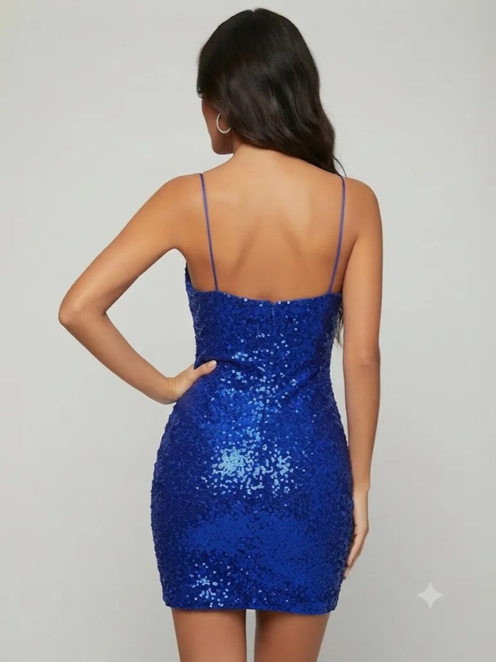 NWT Lulus Blue Sequin Bodycon Mini Dress Size S Spaghetti Strap Cocktail Party - Picture 2 of 7